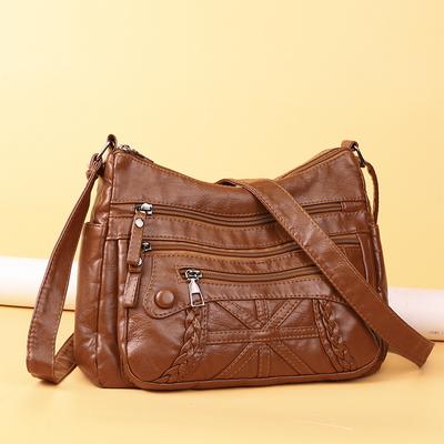 Multi-Layer Soft Leather Bag Middle-Aged and Elderly Mother Bag Women's Large Capacity Shoulder Crossbody Bag