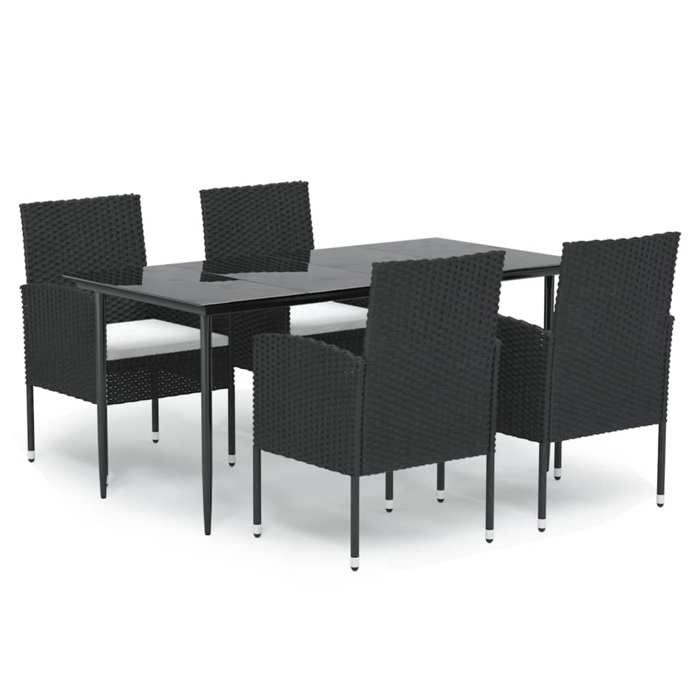 VidaXL Garden Dining Set Cushions 5pcs Black Wicker, Outdoor Dining Set, Table and 3156778