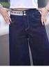 Plus Size Blue High-Waist Wide Leg Stretch Jeans - Women's Slimming Cropped Pants for Spring & Autumn