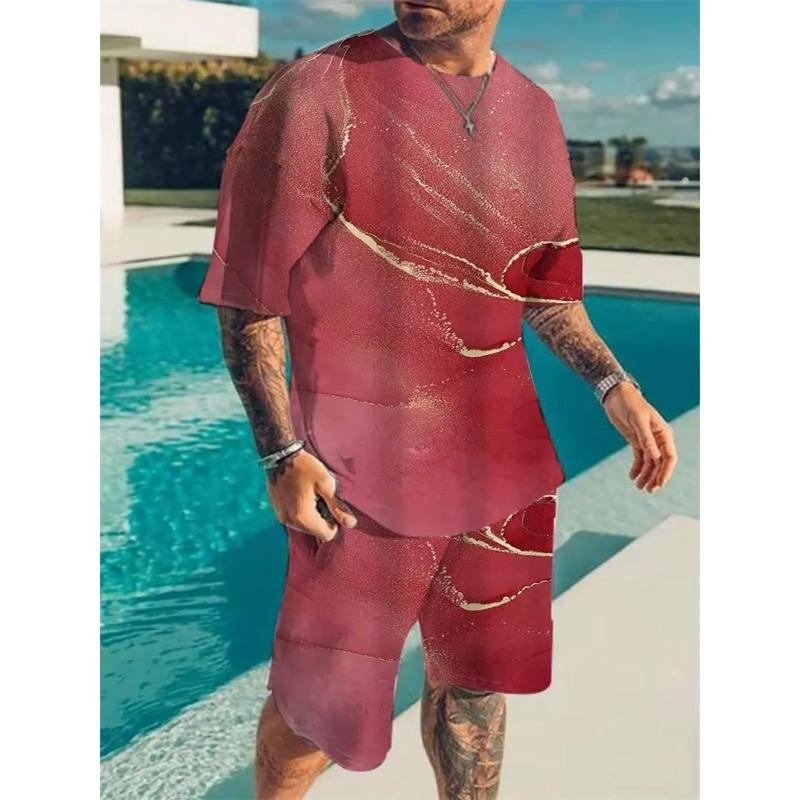 Sommer Neu Herrenanzug Täglich Straße Lässig Kurzarm T-Shirt Outdoor Sport Mode Bequeme Shorts 3D Texturdruck