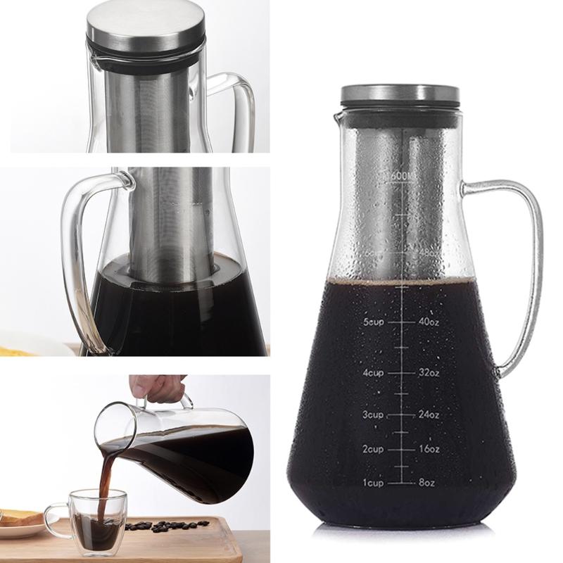 Buy 1600ml Large Capacity Coffee Pot with Scale Stainless Steel Flter