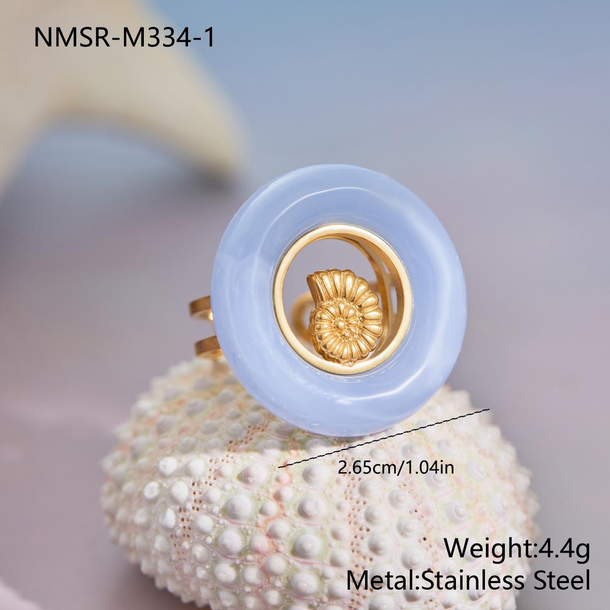 GEMCHIC Women s Stainless Steel Sea Shell Resin Ring Titanium Steel Plated 18K Gold Geometric Design Statement Ring