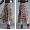 2025 Summer High Waist Polka Dot Floral Mesh Midi Skirt