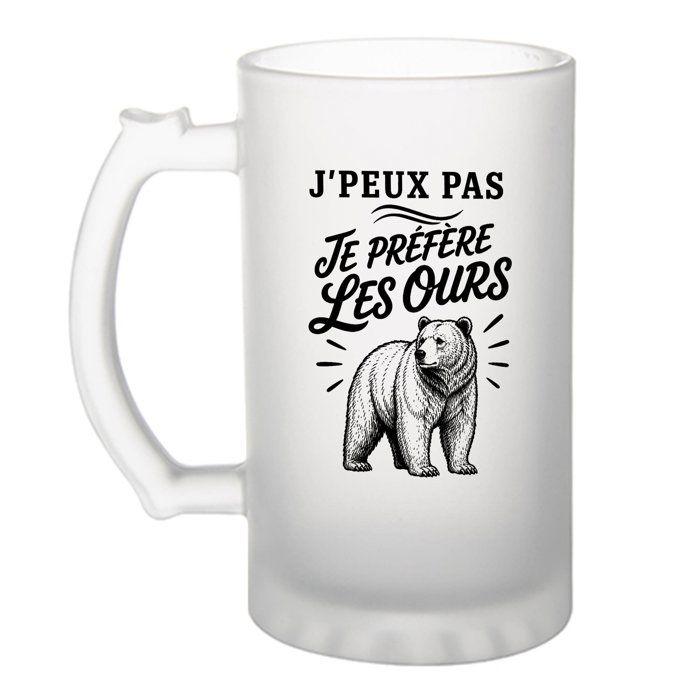 Chope bière - PLANETEE - J'peux pas minimaliste - Givré - Verre trempé 470 ml - Anse recto-verso