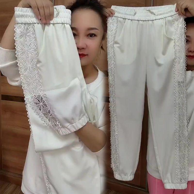 Ladies Pants Spring Fashion Elastic Waist Women s Bound Feet Pants Korean Version Elegant Femme Air Conditioning Pants XS белый
