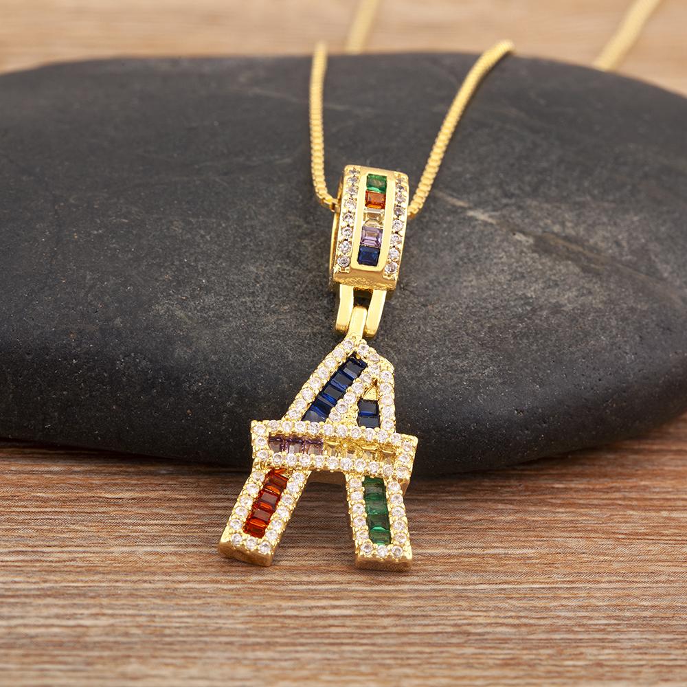 

Nidin Simple Fashion 26 A-Z Letters Alphabet Rainbow Cubic Zirconia Pendant Necklace For Women Men Hip-Hop Style Copper Jewelry