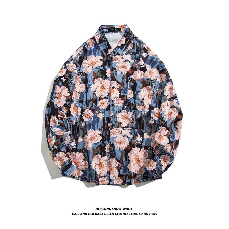 

Unisex Retro Floral Print Long-Sleeve Shirt - Trendy Street Style Loose Fit for Couples XXL