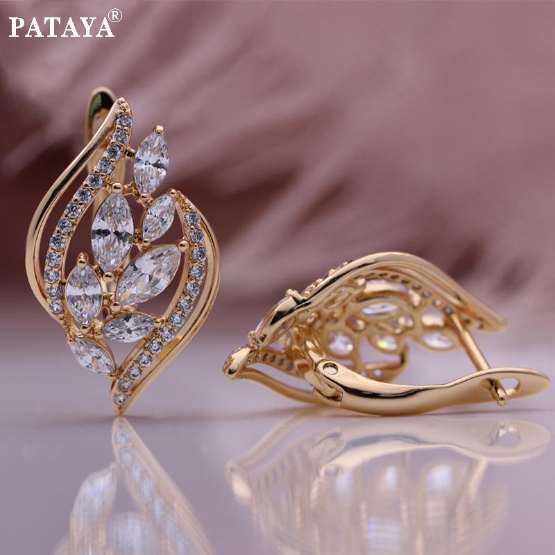 PATAYA Cercei colorați din zircon artificial, artizanat italian, cu geometrie clasică, cercei drăguți în două culori