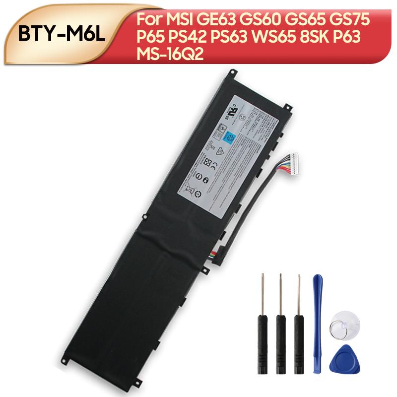 Rechargeable Lithium Battery For MSI GE63 GS60 GS65 GS75 P63 P65 P75 PS42 PS63 WS65 8SK MS-16Q2 MS-16Q3 MS-16Q4 BTY-M6L Laptop Battery 5280mAh