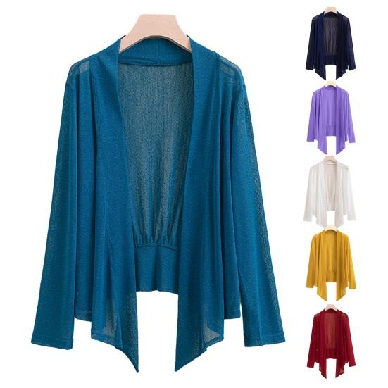 Women Coat Solid Color Cardigan Blouse Casual Loose Quick Dry Long Sleeve Quick Dry Thin See-through Open Stitch Sunscreen AC Warm Jacket