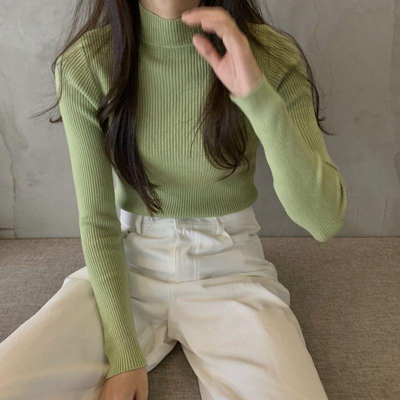 Medium-necked Blouse, Semi-turtleneck Sweater, Slim-fitting Top In Spring, New Tight-fitting.