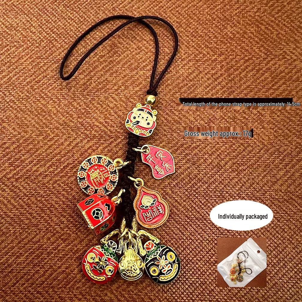 Gold Sand God of Wealth Family Keychain Pendant: Fortune & Gold-Devouring Beast Design