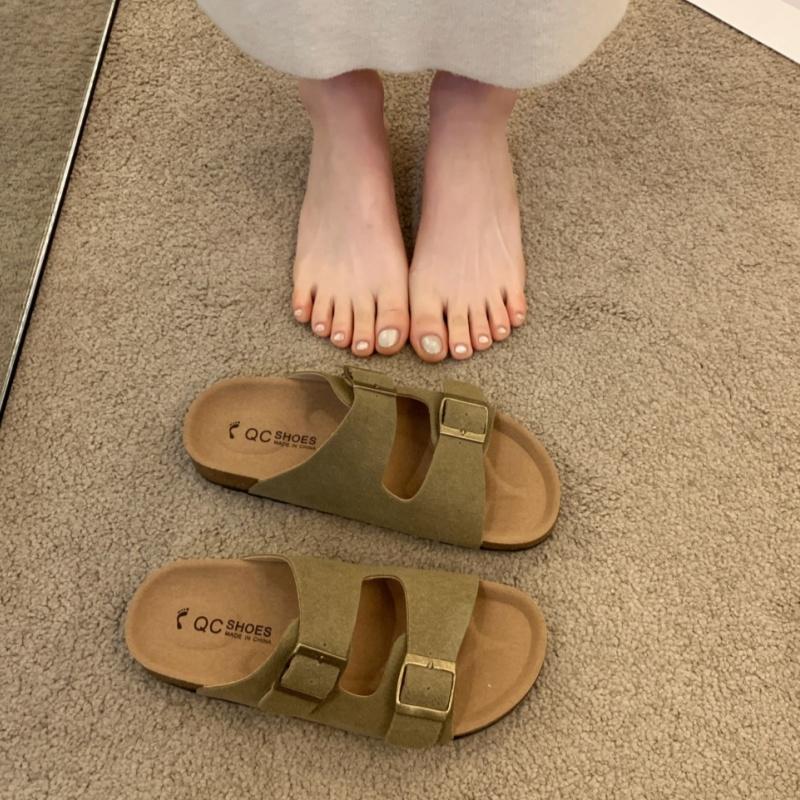 Fashion New Summer Fashion Women Cork Slippers Summer Classic Buckle Breathable Outdoor Casual Flip Flops Soft Footbed Leather Sandals