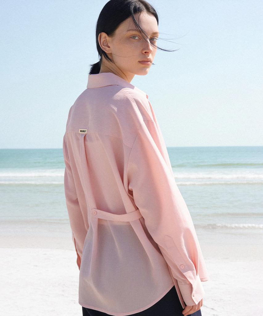 Myuleus Summer Striped See-Through Shirt (Imported Fabric) [Peach]