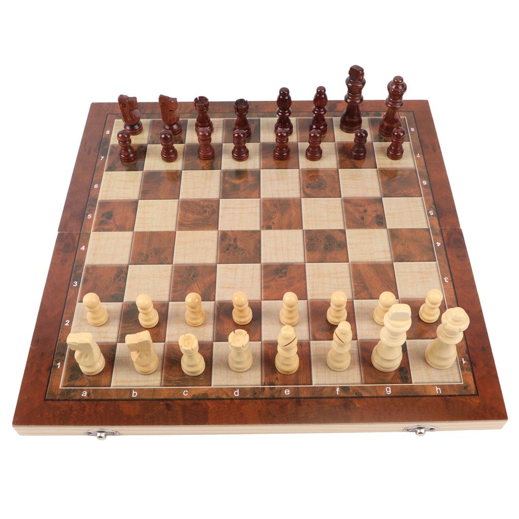 3 In 1 Wooden Chess Checkers Set Portable Chess Checkers Game Set with Wooden Folding Board for