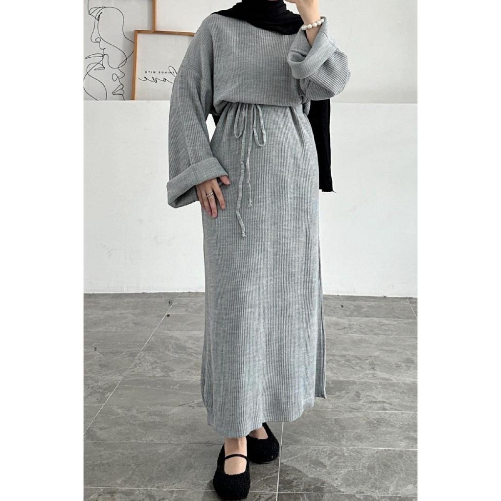 10numberamoda Women's Bat Sleeve Long Knit Dress Claret Red