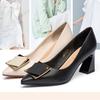 Pointed high heels autumn thick heel medium heel temperament fashionable soft leather French single shoes not tired feet women's shoes