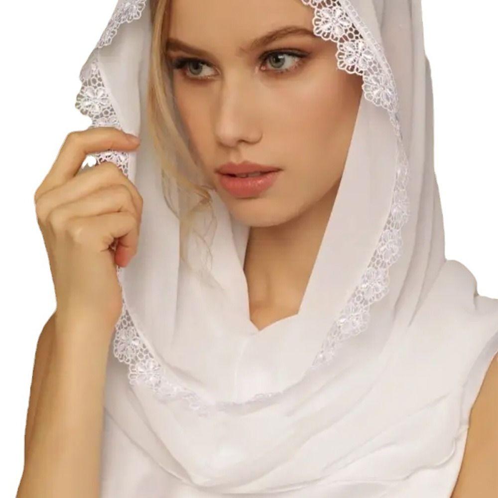 Black White Lace Veils Solid Color Head Scarves Classic Head Covering Scarf Wedding Bride