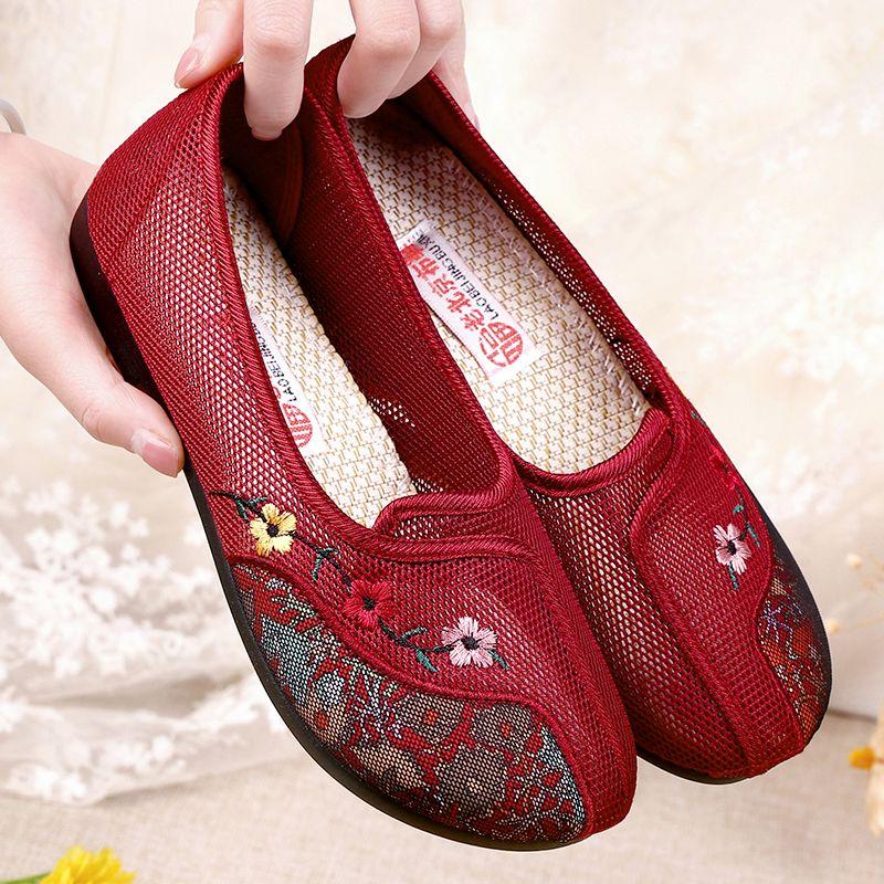 Cloth Shoes Women's Summer Mesh Embroidered Breathable Sandals Soft Soled Non Slip Shoes