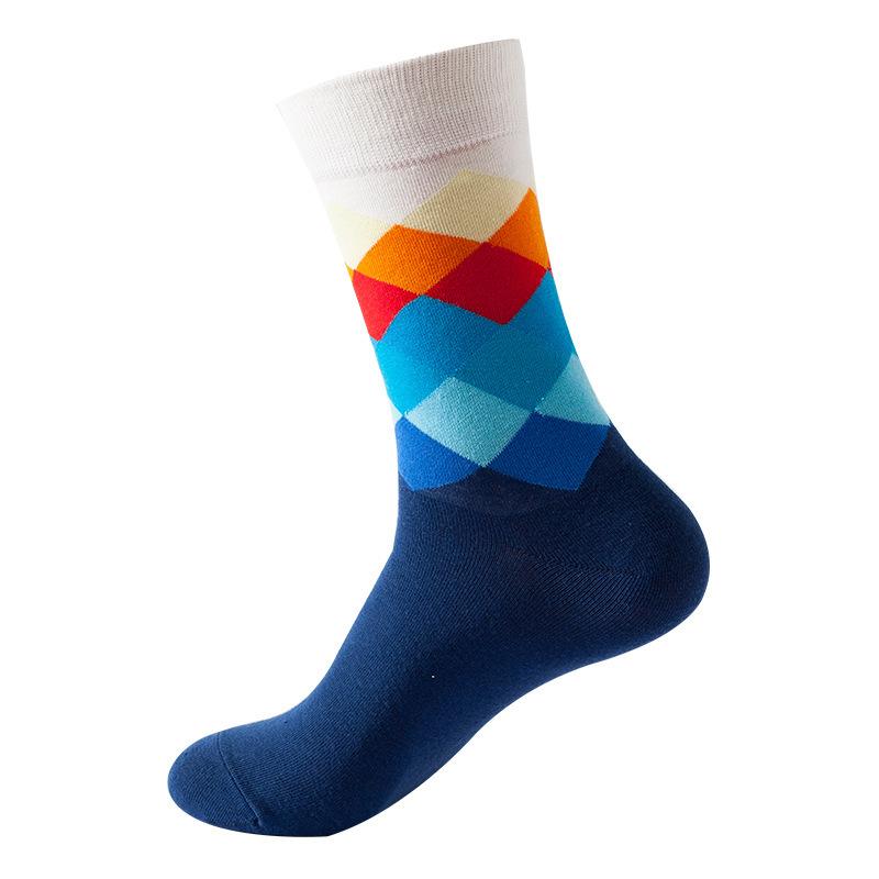 Hundreds Fashion Business Men 100% Cotton Happy Lattice Socks Unisex Boys Combed Hip Hop Street Skateboard Funny High Sox Set