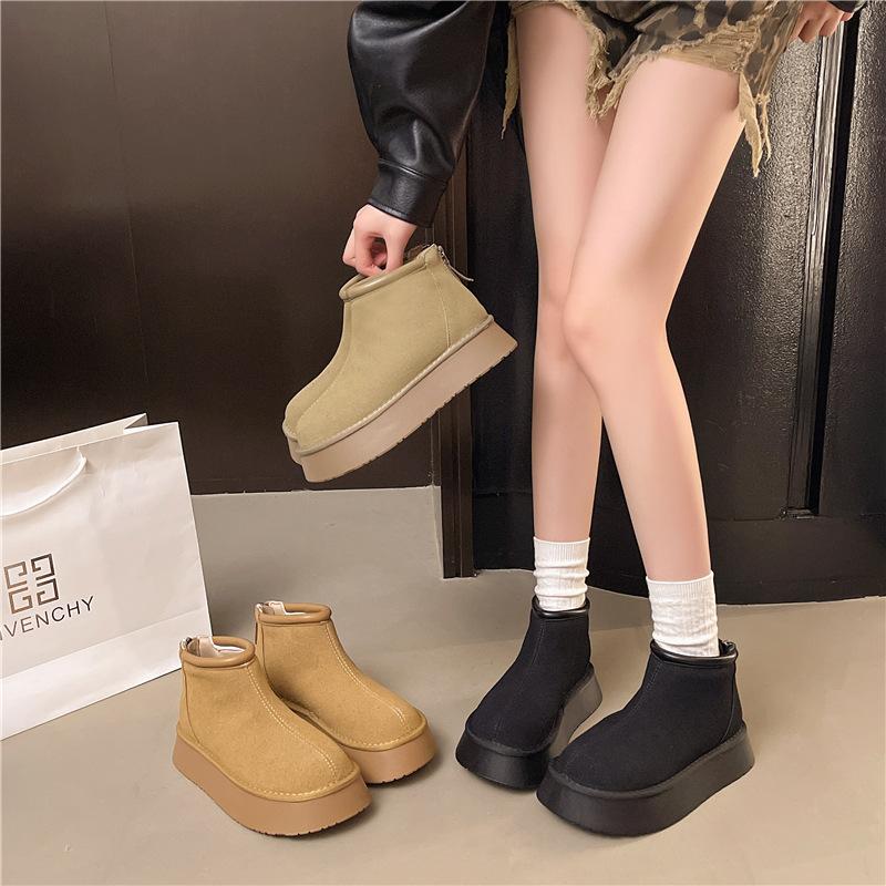 Versatile platform cotton shoes women's shoes 2025 autumn and winter new casual big head ugly cute zipper maroon women's cotton shoes