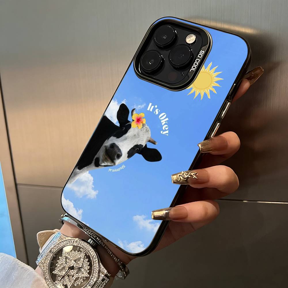 Cute and funny cow For iPhone 17 16 15 14 13 12 11 Pro Max XS 17 Air Silicone Colored Silver Bumper Cover