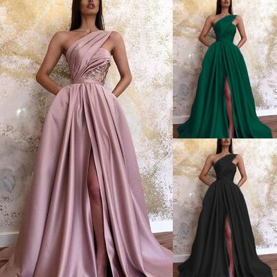 S1604 Summer New European and American Sexy Split Shoulder Dress Long Dress Evening Dress
