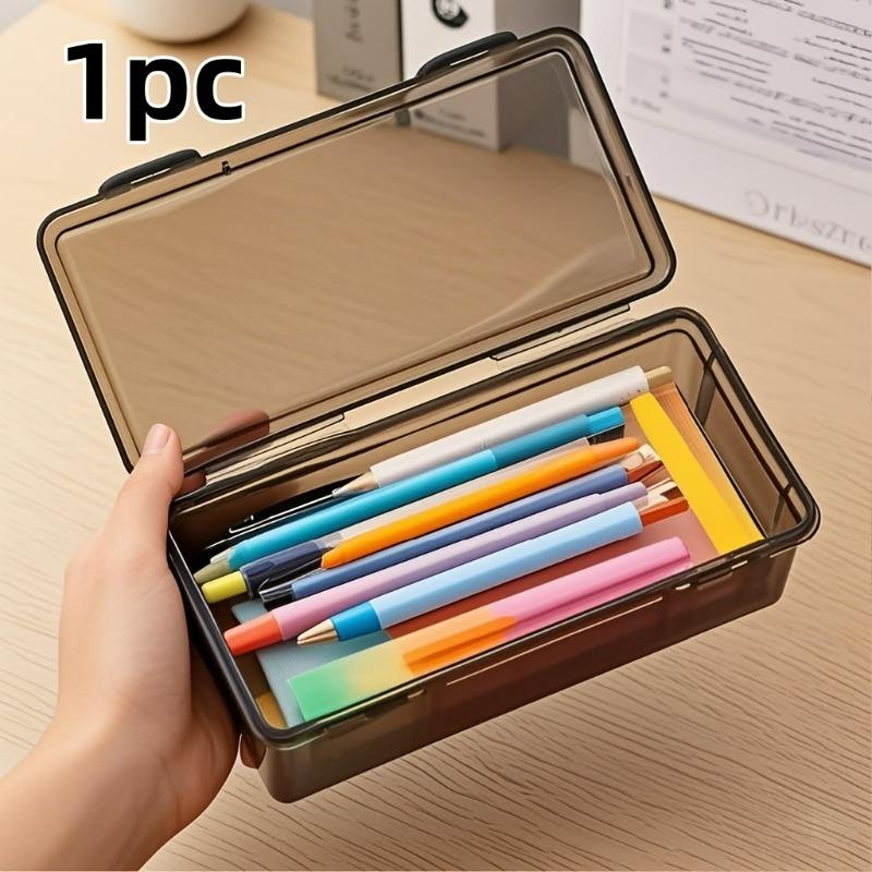 

Черный Прозрачный Пластиковый Ящик для Хранения с Крышкой для Ручек, Карандашей, Маркеров, Школьных Принадлежностей и Офисной Организации, Органайзер для Стола