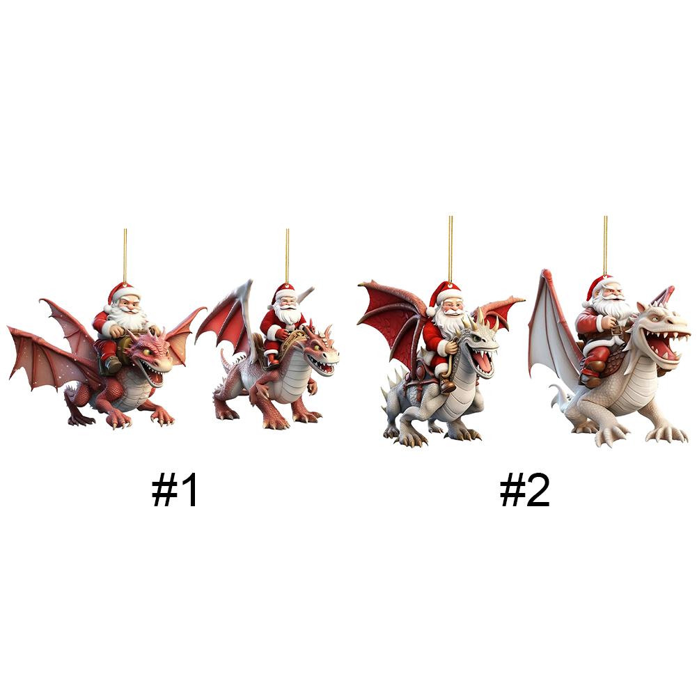 2 PCS Personalized Christmas Ornaments Santa Flying Dragon 2D Flat Acrylic Xmas Hanging Pendant for Wedding Holiday Pendants