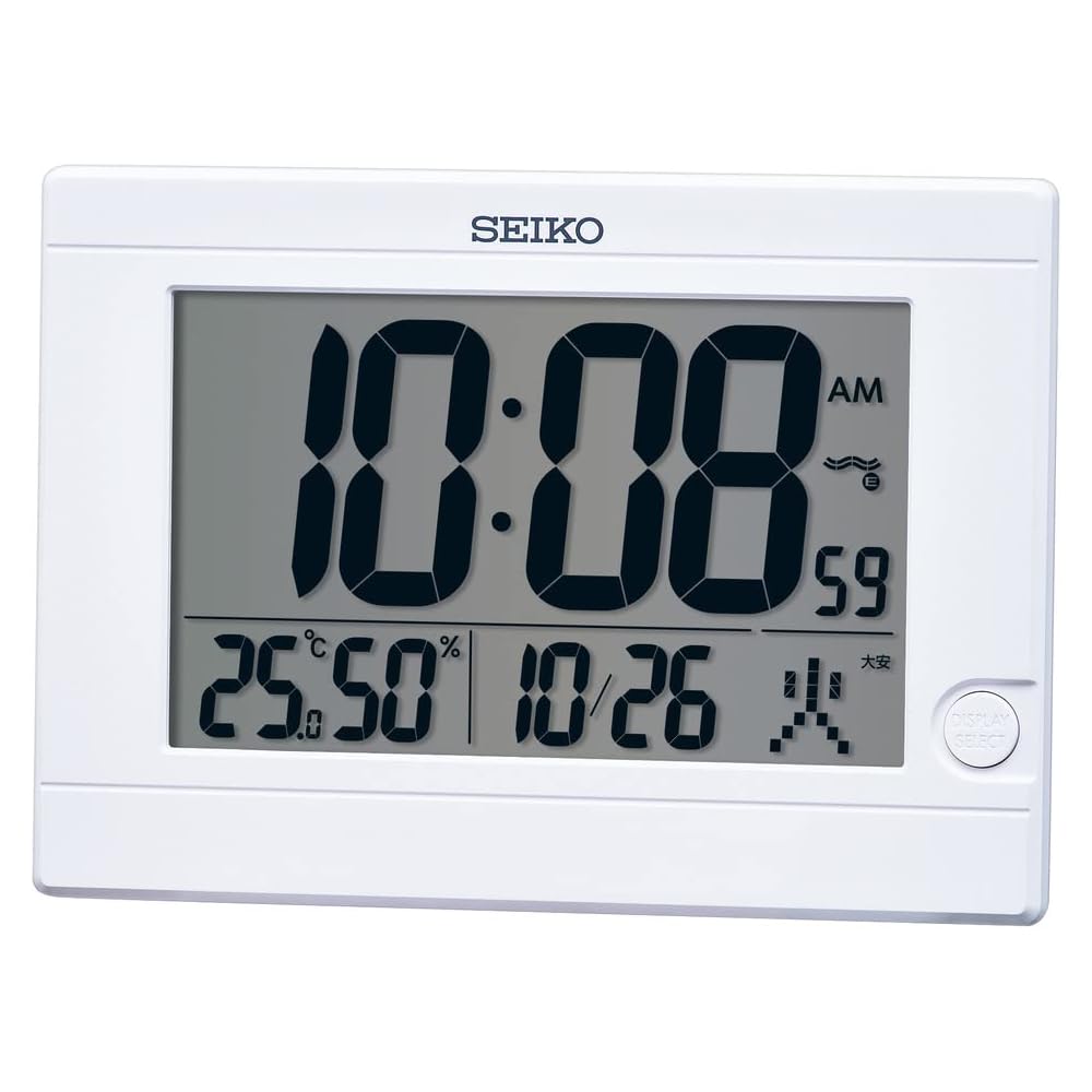Seiko Clock Radio-Controlled Digital Table Clock, White, 150 x 210 x 22 mm, SQ447W