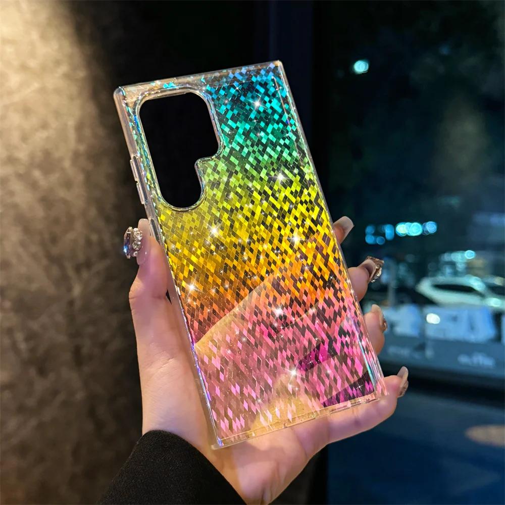 Glitter Aurora for  Acrylic Case for Samsung Galaxy S2 S24 S26 Ultra S23 S24 FE S22 Plus Magnetic Laser Gradient Cover