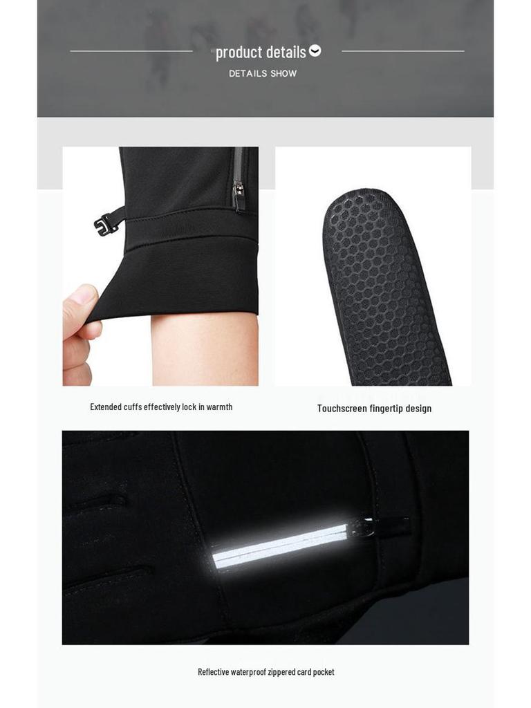 Men's Winter Touchscreen Cycling Gloves: Fleece-Lined, Water-Repellent, Non-Slip, Flip-Top and Full-Finger Design.