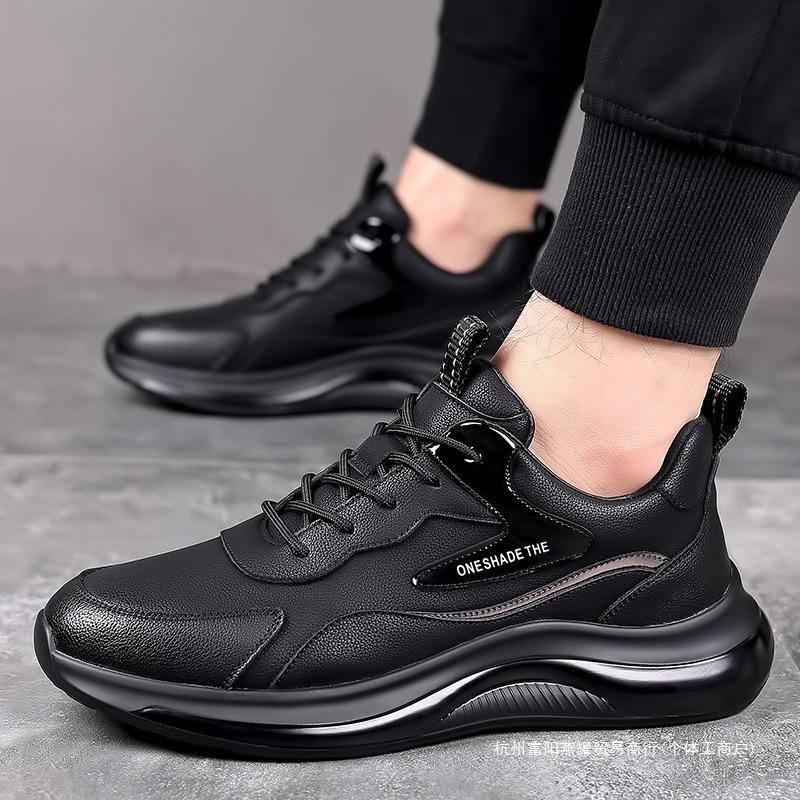 New sports and leisure leather shoes men's thick baseplate shoes men's spring and autumn versatile trend heightening men's shoes