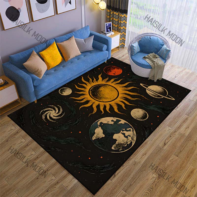 1PC Sun planets Earth Saturn galaxy space Carpet for Living Room Bedroom Sofa Home Decor Rus Non-slip Floor Mat Luxury Gift