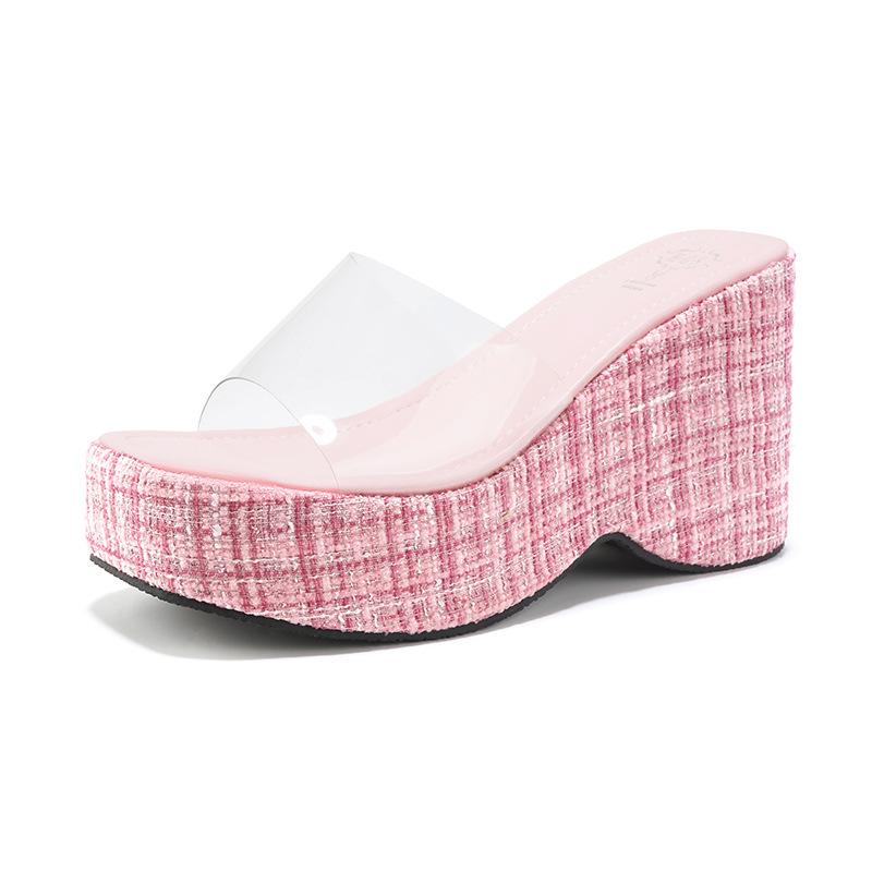 New fashionable outer wear thick-soled wedge sandals waterproof table women's shoes transparent sexy high-heeled cool slippers