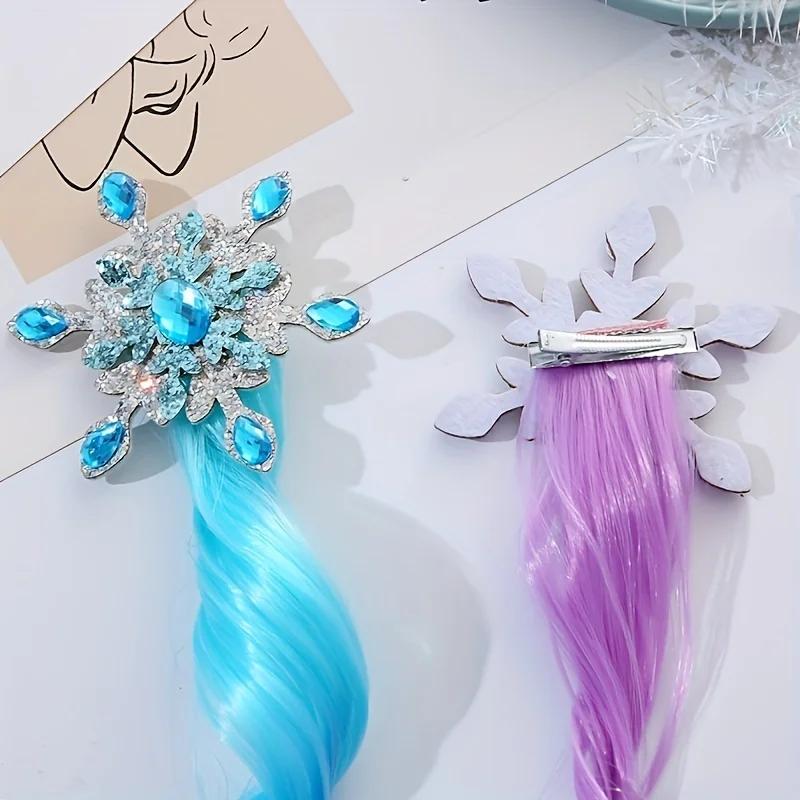 Kinder bunte Perücken Haarspangen Schneekönigin Thema Farbverlauf Langes lockiges Haar Mädchen geflochtenes buntes Seil Kopfschmuck