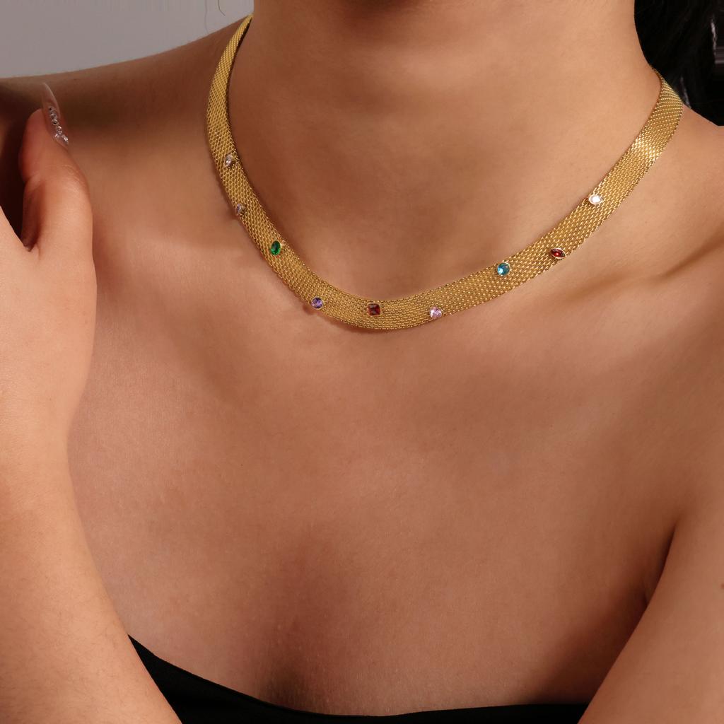 Fashion Flat Snake Mesh Chain Stainless Steel Necklace Niche Design Women'S Fashion Versatile Jewelry