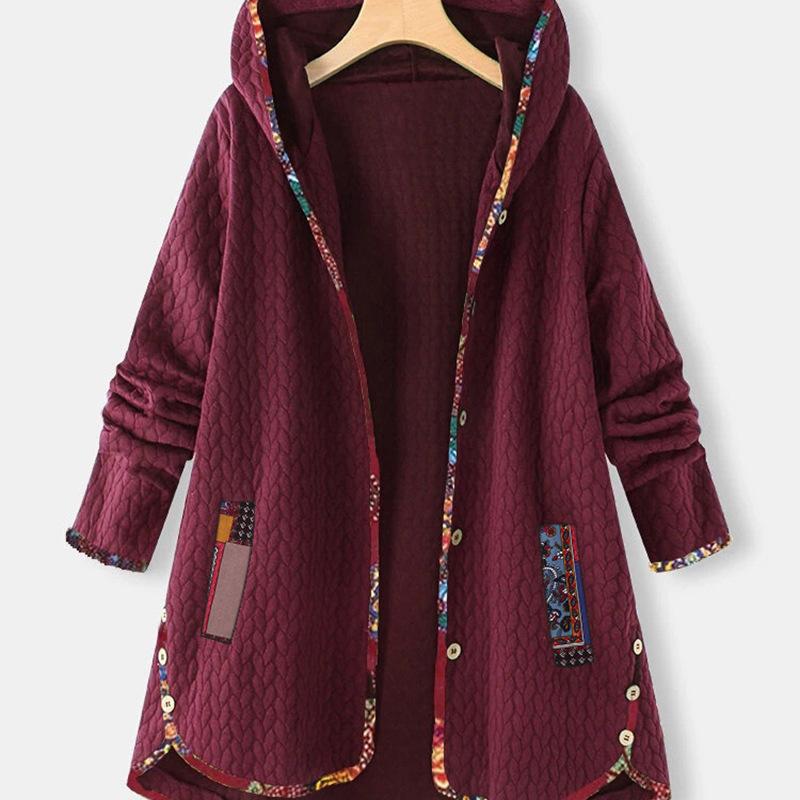 

Осенне-зимнее новое хлопковое пальто с капюшоном Свободное хлопковое пальто с длинным рукавом с длинным принтом для женщин