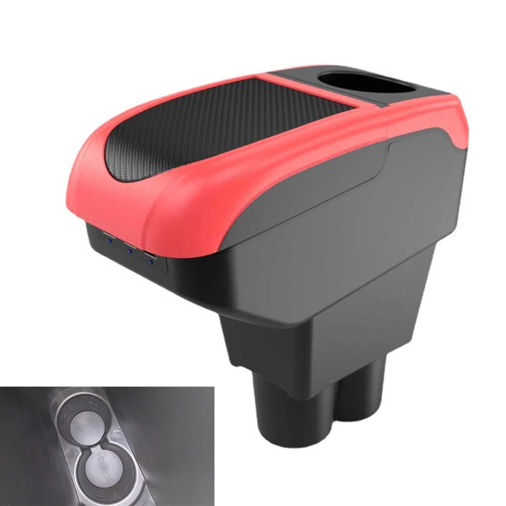

RUIYA Armrest for Suzuki Alto Turbo RS and Alto Works HA36S, Console Storage Box with USB Charging Port, Reduces Fatigue (Red)
