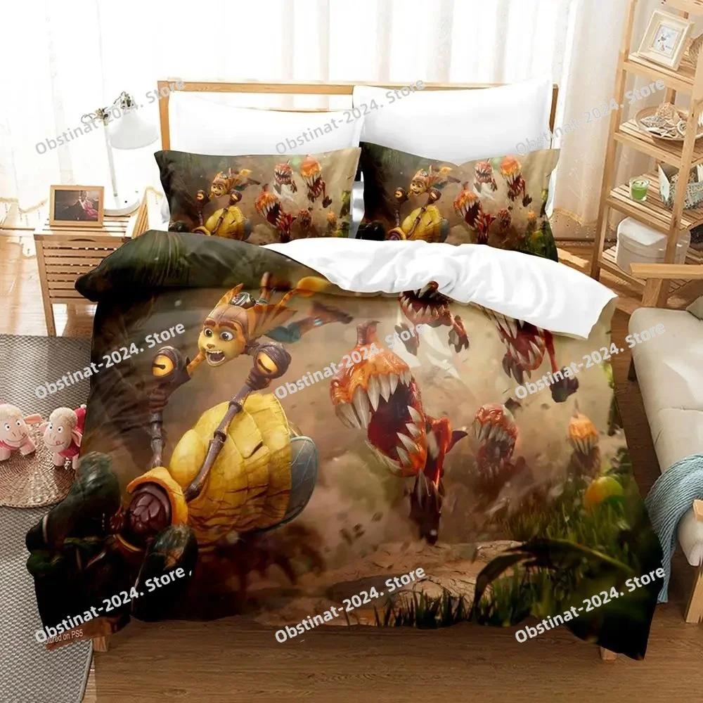 Personelity Game Anime Ratchet Clank Rift Apart Bedding Set Printed Bed Set With Pillowcase Bed Duvet Cover Queen King Size