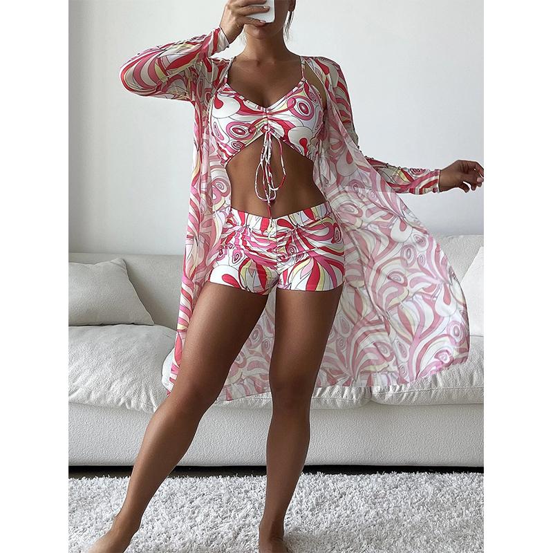 Women Swimsuit High Waist Bikini Set Three Pieces Women Sexy Long Sleeve Cover Up Swimsuit 2026 Beach Bathing Suits Swimwear