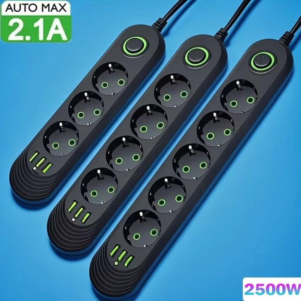 2m Extension Cord EU Plug Socket 3 USB Ports Extension Cord Charger Adapter  Home Electrical Use