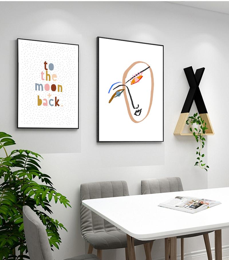 Nordic Abstract Poster Line Face Canvas Painting Wall Art Pink Style Letter Lucky You Pictures For Living Room Modern Decorative No Frame