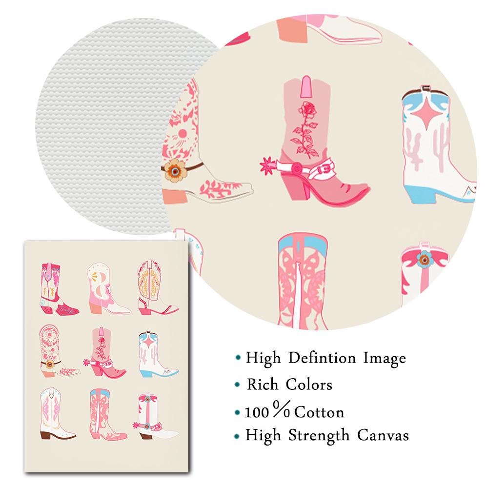 Please Don't Do Coke In The Bathroom Prints Pink Canvas Painting Pastel Cowboots Retro Funky Posters Wall Art Picture Room Decor