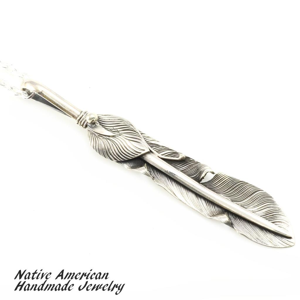 [STERLING SILVER 925] Feather Silver Necklace Pendant Chain AMTHANE-005