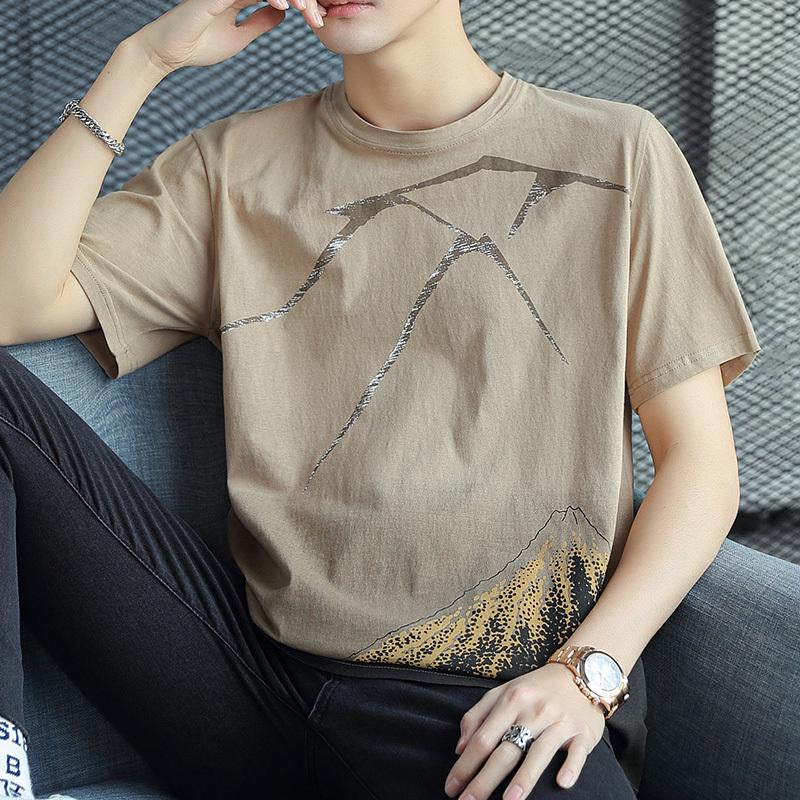 Summer Fashion Vintage Printing Pullover Cotton T-shirt Men Short Sleeve Casual All-match Tee Top