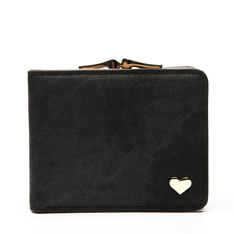 

Симпатичный металлический декор сердца Короткий женский кошелек Клипы Джинсы Ткань Женское сцепление Монета Кошелек