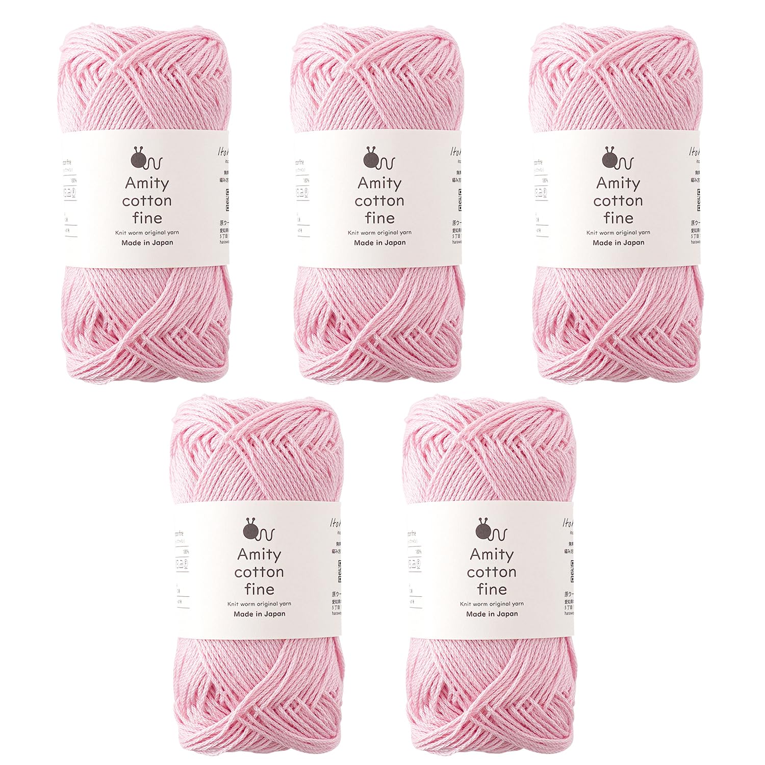 

Knitworm Amity Cotton Fine 25g Made in Pink Wool, 5-Pack, Medium-Fine, (Approx. 80m), 100% Cotton, Japan, 105.