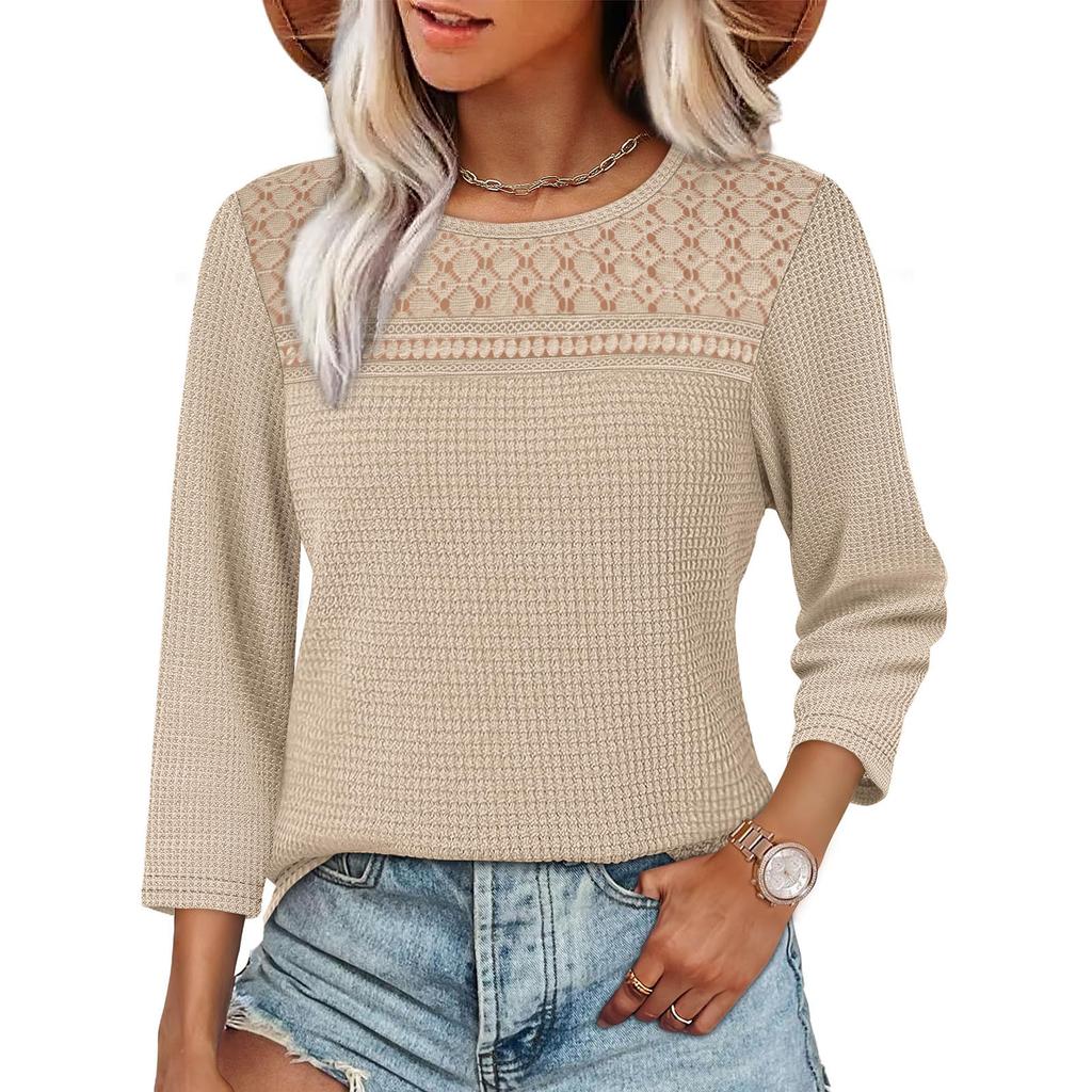 Women's Fashion 7/10 Sleeve  Knit Solid Color Casual Top