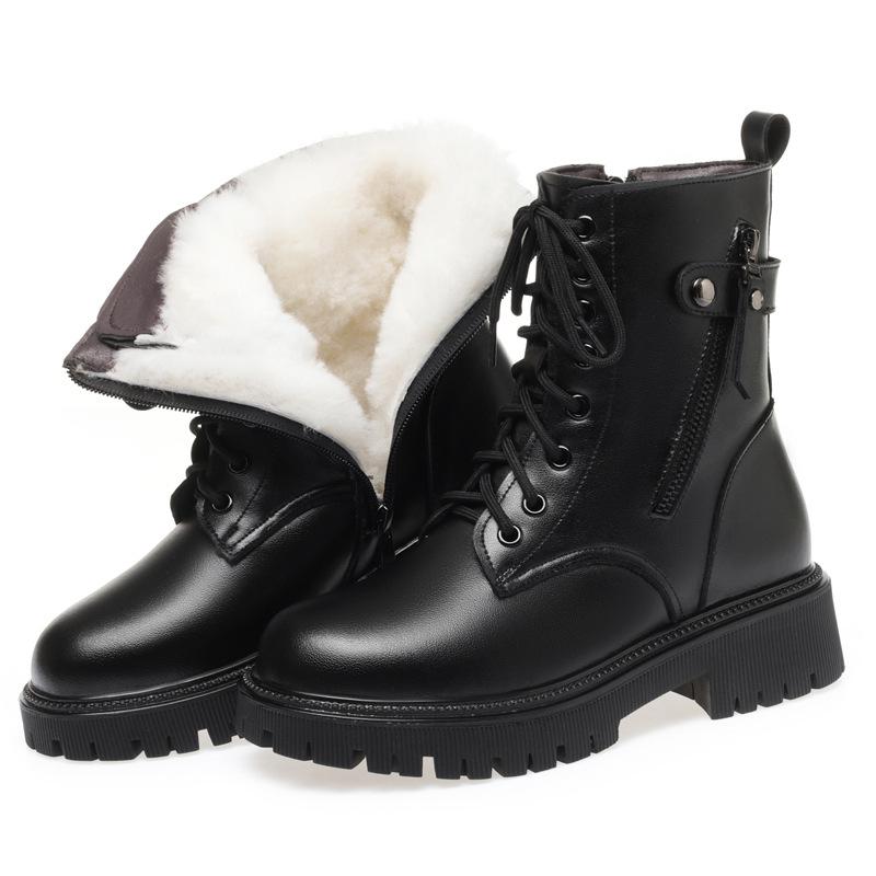 Women's Winter Boots Leather WoolenFemale Ankle Boots Platform Soles Non-slip Women's Boots